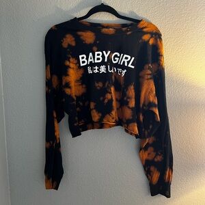 Fashion Nova “Baby Girl” Tie-Dye Crop Top | Orange/Black | Size M